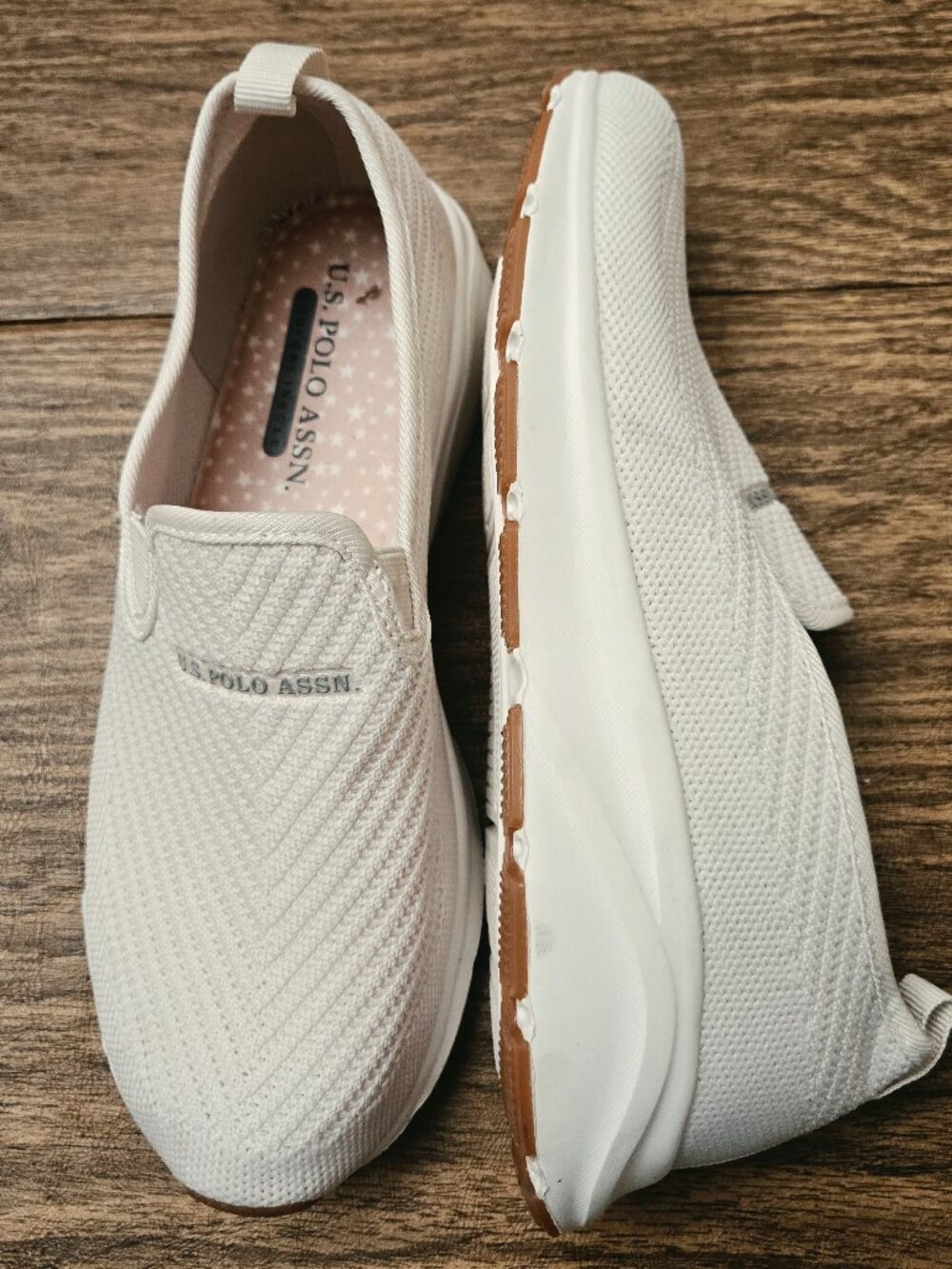 U.S. POLO ASSN Women's White Casual Knit Slip-On Sneakers-Sze 7.5M